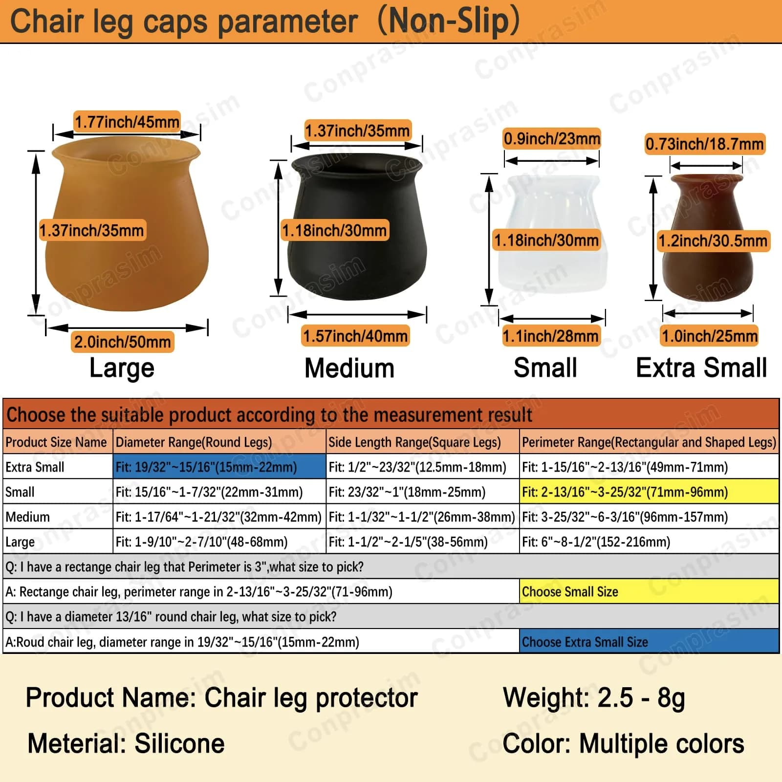 Conprasim Silicone Chair Leg Floor Protectors 32mm-42mm | Protects Floors, Reduces Noise, Anti-Slip (16-Pack, Black) - view 2