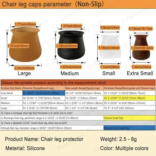 Conprasim Silicone Chair Leg Floor Protectors 32mm-42mm | Protects Floors, Reduces Noise, Anti-Slip (16-Pack, Black) thumbnail 2