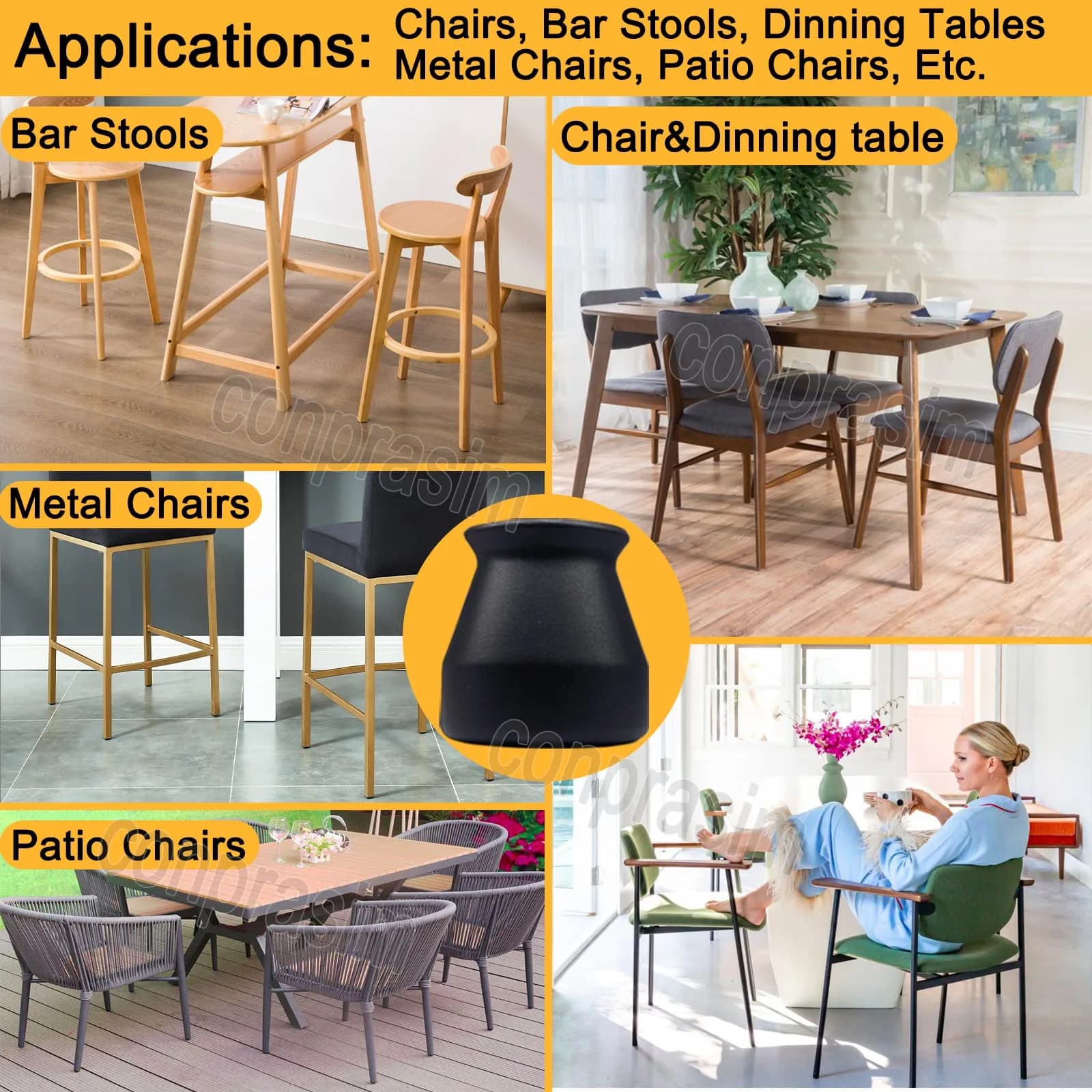 Conprasim Silicone Chair Leg Floor Protectors 24-Pack Black | Protect Hardwood Floors & Prevent Scratches - view 6