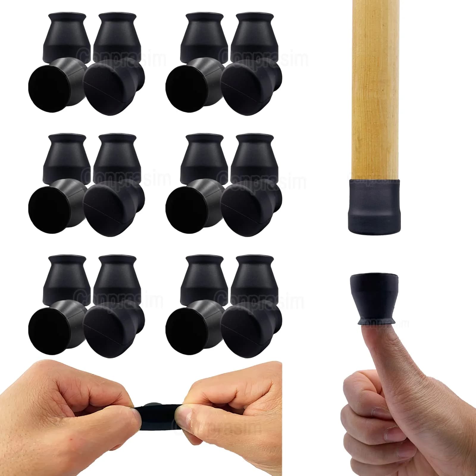 Conprasim Silicone Chair Leg Floor Protectors 32mm-42mm | Protects Floors, Reduces Noise, Anti-Slip (16-Pack, Black) — black(anti-slip) / Small Fit: 15/16"~1-7/32"