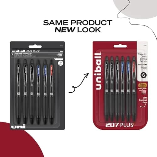 Uni-Ball 207 Plus+ Gel Pens Assorted Ink 0.7mm Medium Point 6 Count | Smooth Writing, Fade-Resistant, Fraud-Resistant thumbnail 4