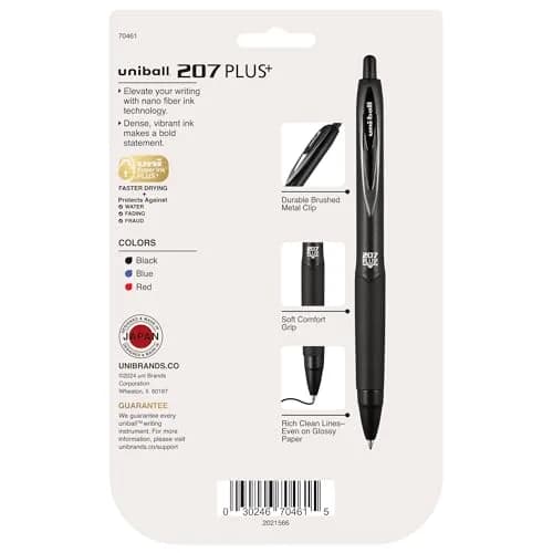 Uni-Ball 207 Plus+ Gel Pens Assorted Ink 0.7mm Medium Point 6 Count | Smooth Writing, Fade-Resistant, Fraud-Resistant thumbnail 8