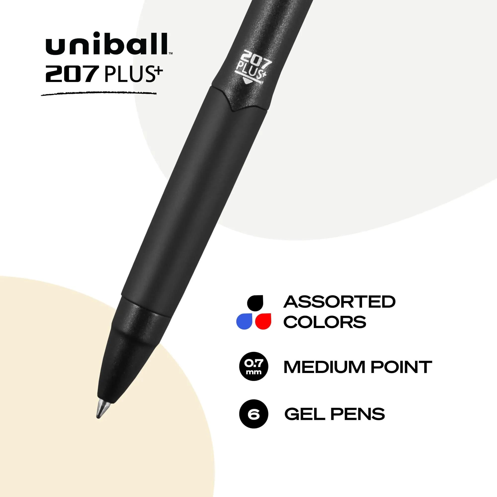 Uni-Ball 207 Plus+ Gel Pens Assorted Ink 0.7mm Medium Point 6 Count | Smooth Writing, Fade-Resistant, Fraud-Resistant - view 2
