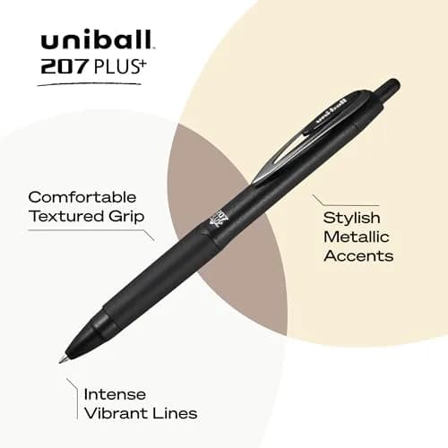 Uni-Ball 207 Plus+ Gel Pens Assorted Ink 0.7mm Medium Point 6 Count | Smooth Writing, Fade-Resistant, Fraud-Resistant thumbnail 3