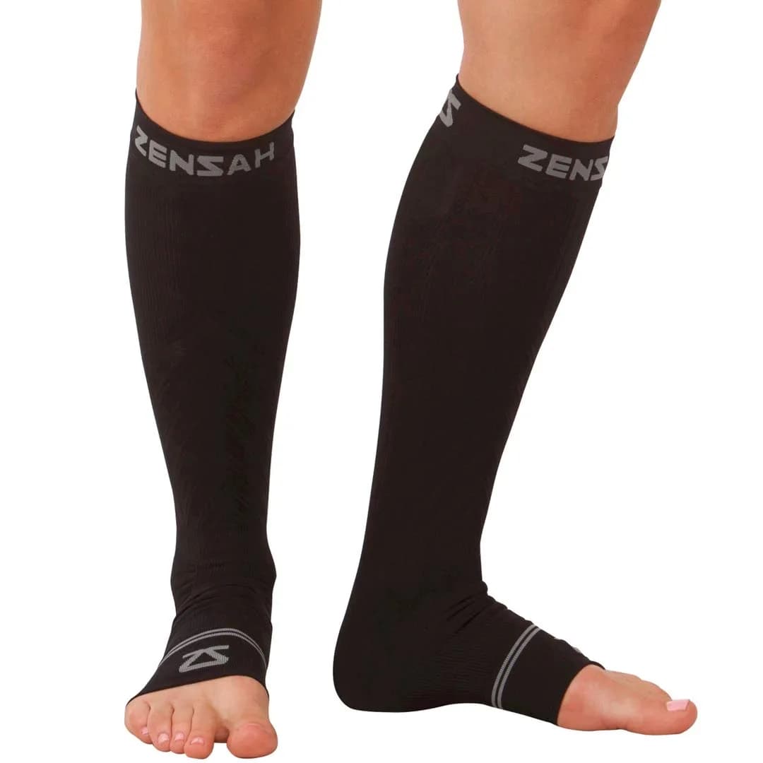 Zensah Ankle/Calf Compression Sleeves for Circulation & Swelling | Toeless Socks for Men & Women (M, Black)