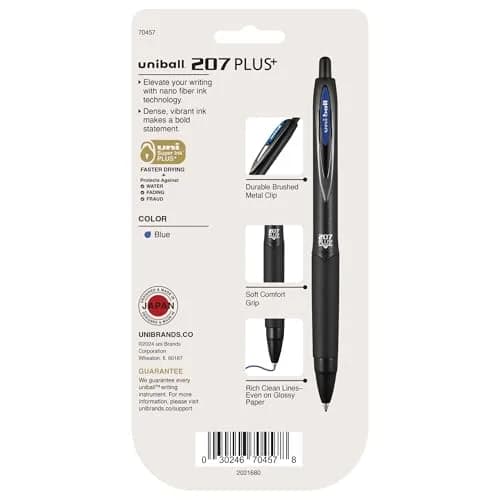 uni-ball 207 Plus+ Gel Pens Blue Ink 0.7mm Medium Point 4 Count | Smooth Writing, Smear-Resistant, Uni Super Ink Plus+ thumbnail 7