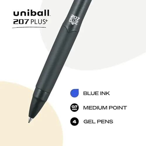 uni-ball 207 Plus+ Gel Pens Blue Ink 0.7mm Medium Point 4 Count | Smooth Writing, Smear-Resistant, Uni Super Ink Plus+ thumbnail 2