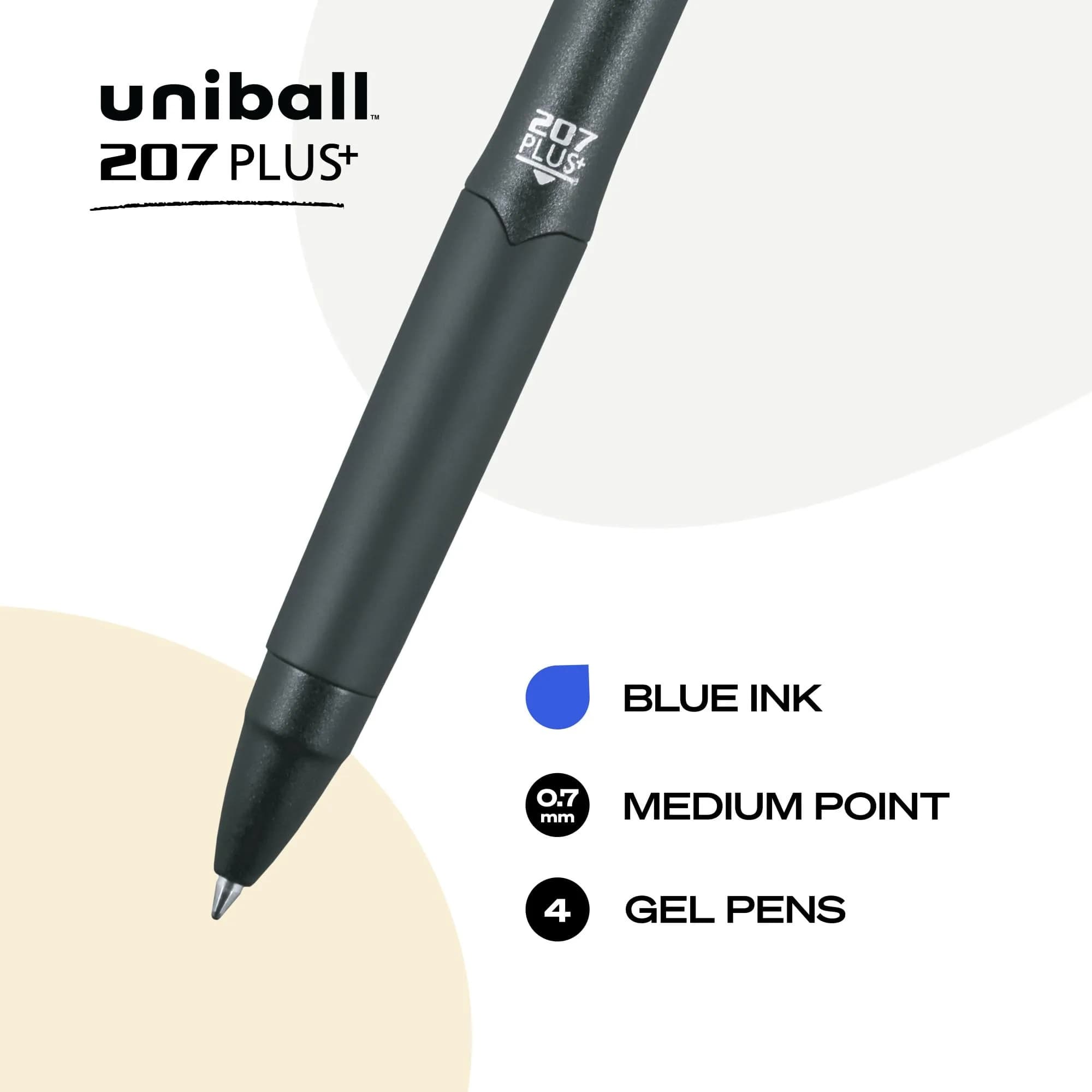 uni-ball 207 Plus+ Gel Pens Blue Ink 0.7mm Medium Point 4 Count | Smooth Writing, Smear-Resistant, Uni Super Ink Plus+ - view 2