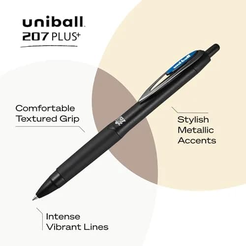 uni-ball 207 Plus+ Gel Pens Blue Ink 0.7mm Medium Point 4 Count | Smooth Writing, Smear-Resistant, Uni Super Ink Plus+ thumbnail 3