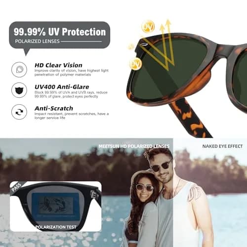 MEETSUN Polarized Sunglasses for Women, Classic Retro Square UV400 | Glare Reduction & UV Protection thumbnail 6