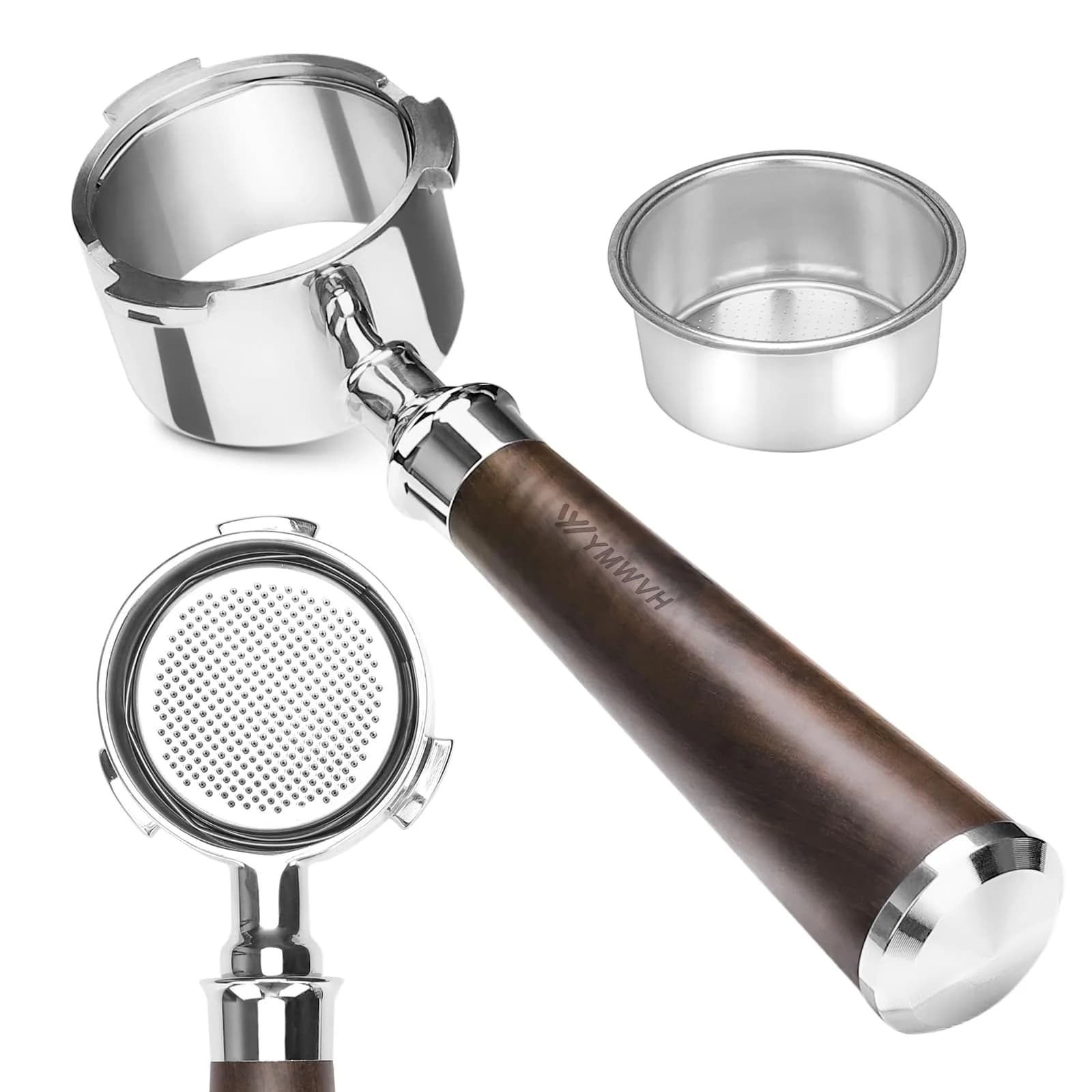 YMWVH 51mm Bottomless Portafilter 3 Ears for Delonghi Dedica EC680/EC685, Blackwood Handle | Espresso Extraction Control — 51mm 3 Ears | For De-longhi EC680 EC685