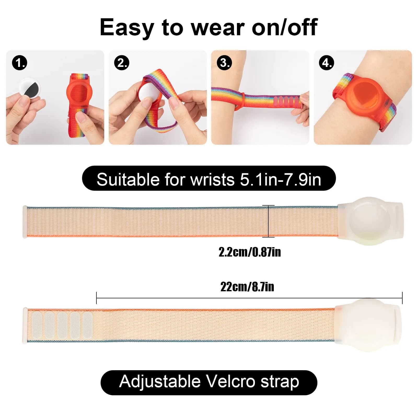 Qonuiy Kids AirTag Wristband Holder with Adjustable Nylon Bracelet | Protective Case for Toddler Child Elder (Milk White) - view 2