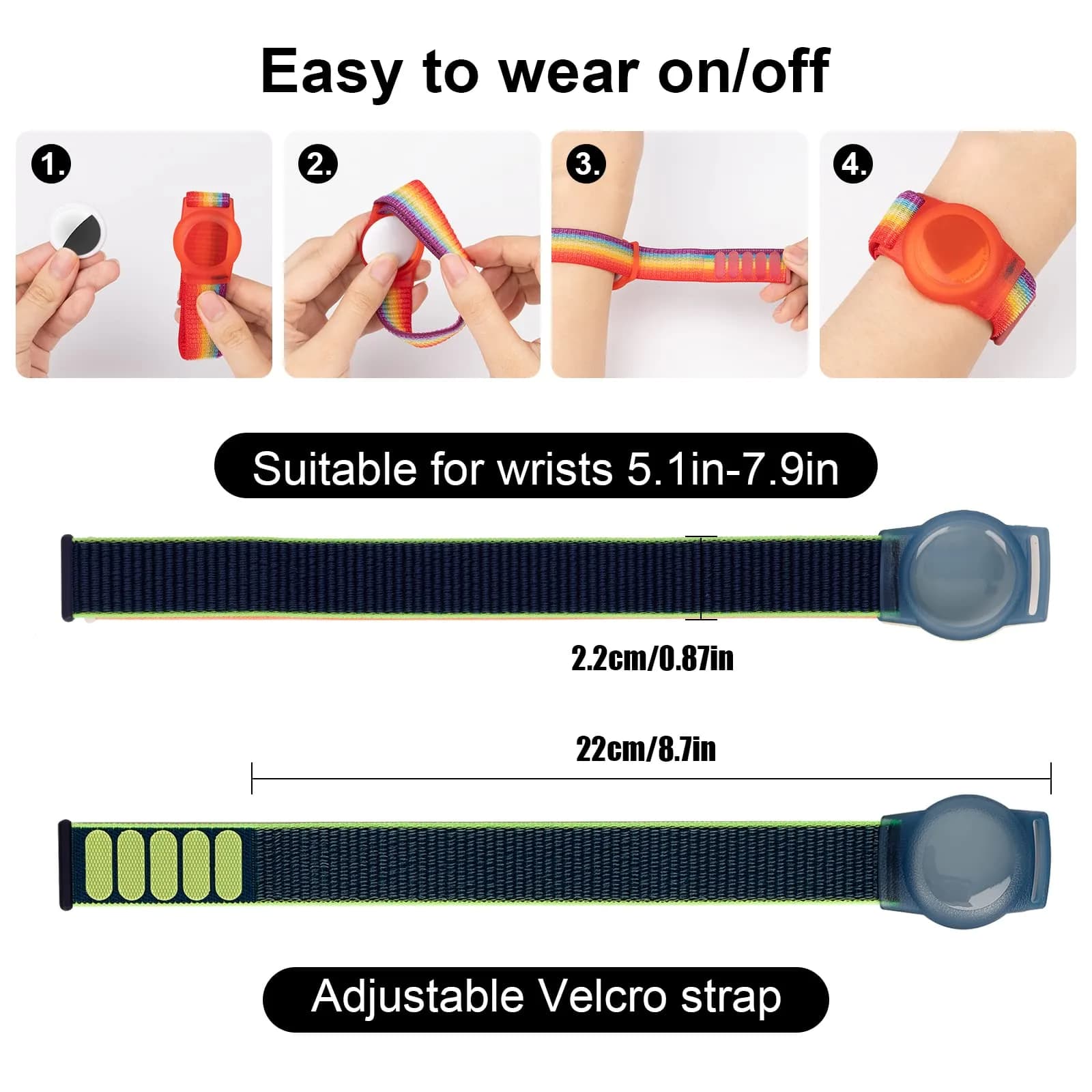 Qonuiy Dark Blue Kids AirTag Wristband with Protective Case | 18 cm (7.1 in) - view 2
