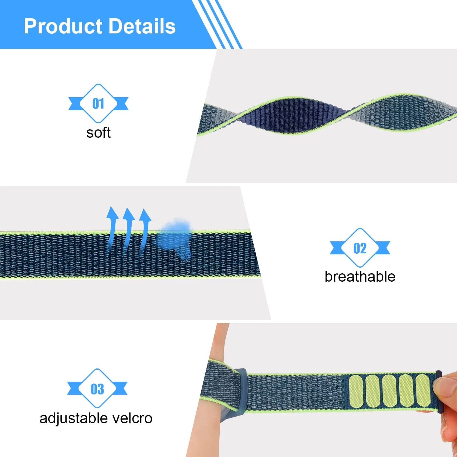Qonuiy Dark Blue Kids AirTag Wristband with Protective Case | 18 cm (7.1 in) - view 3
