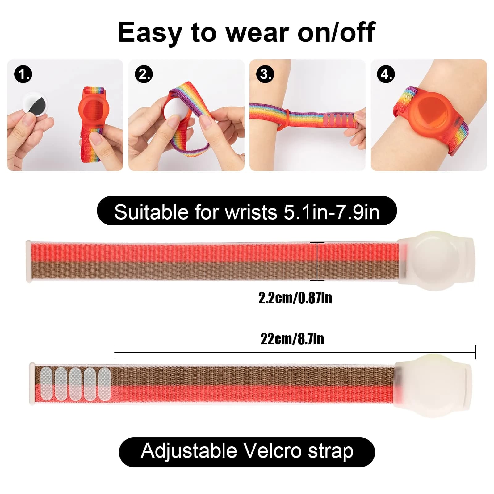 Qonuiy Kids AirTag Wristband with Protective Case, Pink & Khaki, 18 cm (7.1 in) - view 2