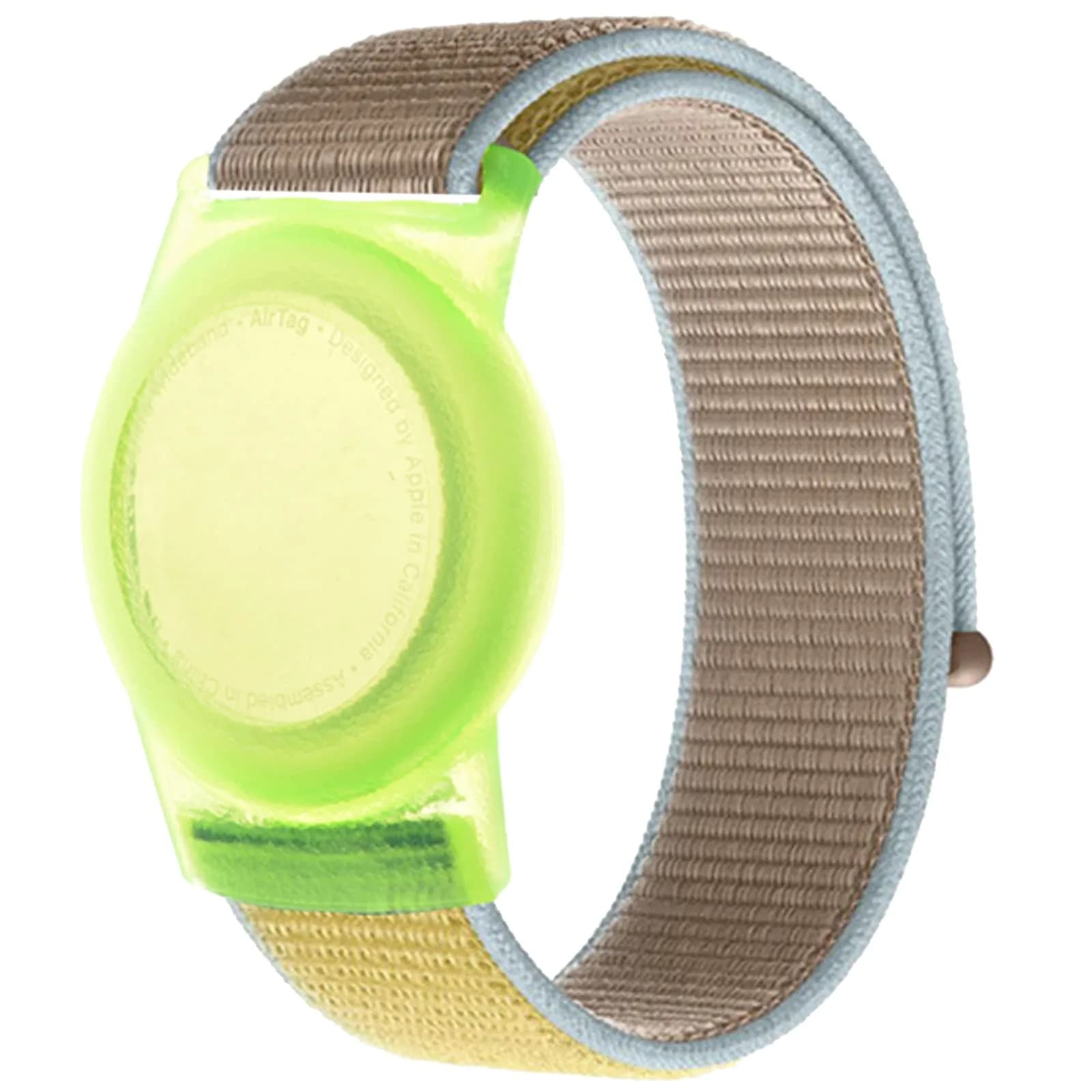 Qonuiy Yellow & Khaki AirTag Wristband with Protective Case for Kids | 18 cm (7.1 in) - main product image