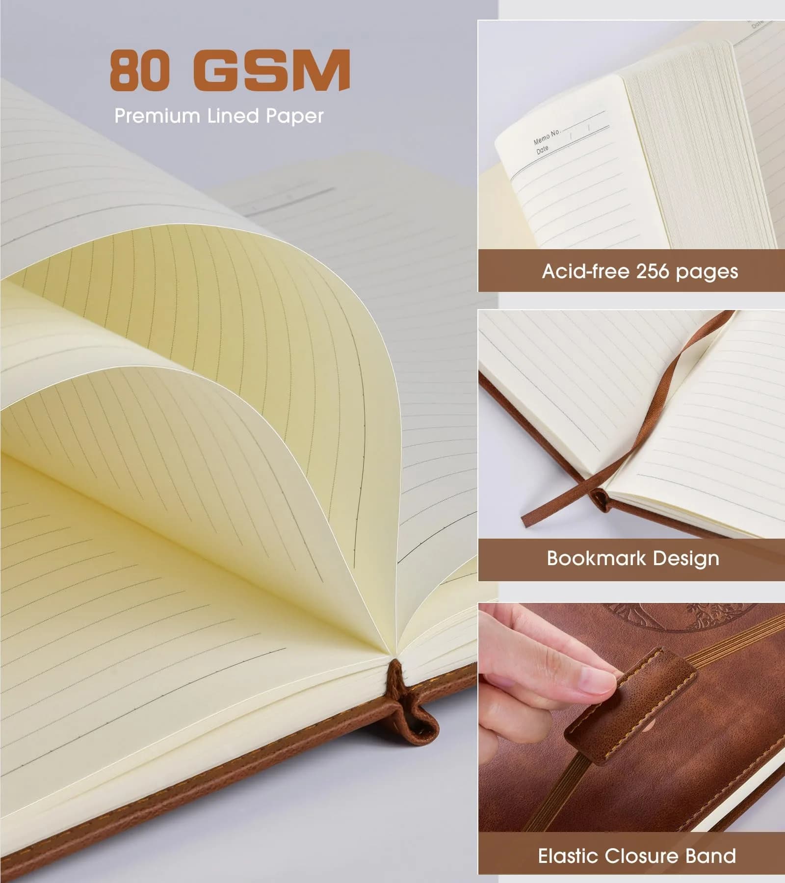 Biuwory Vintage Brown Leather A5 Lined Journal Notebook for Women & Men - 256 Pages of Smooth Writing - view 4