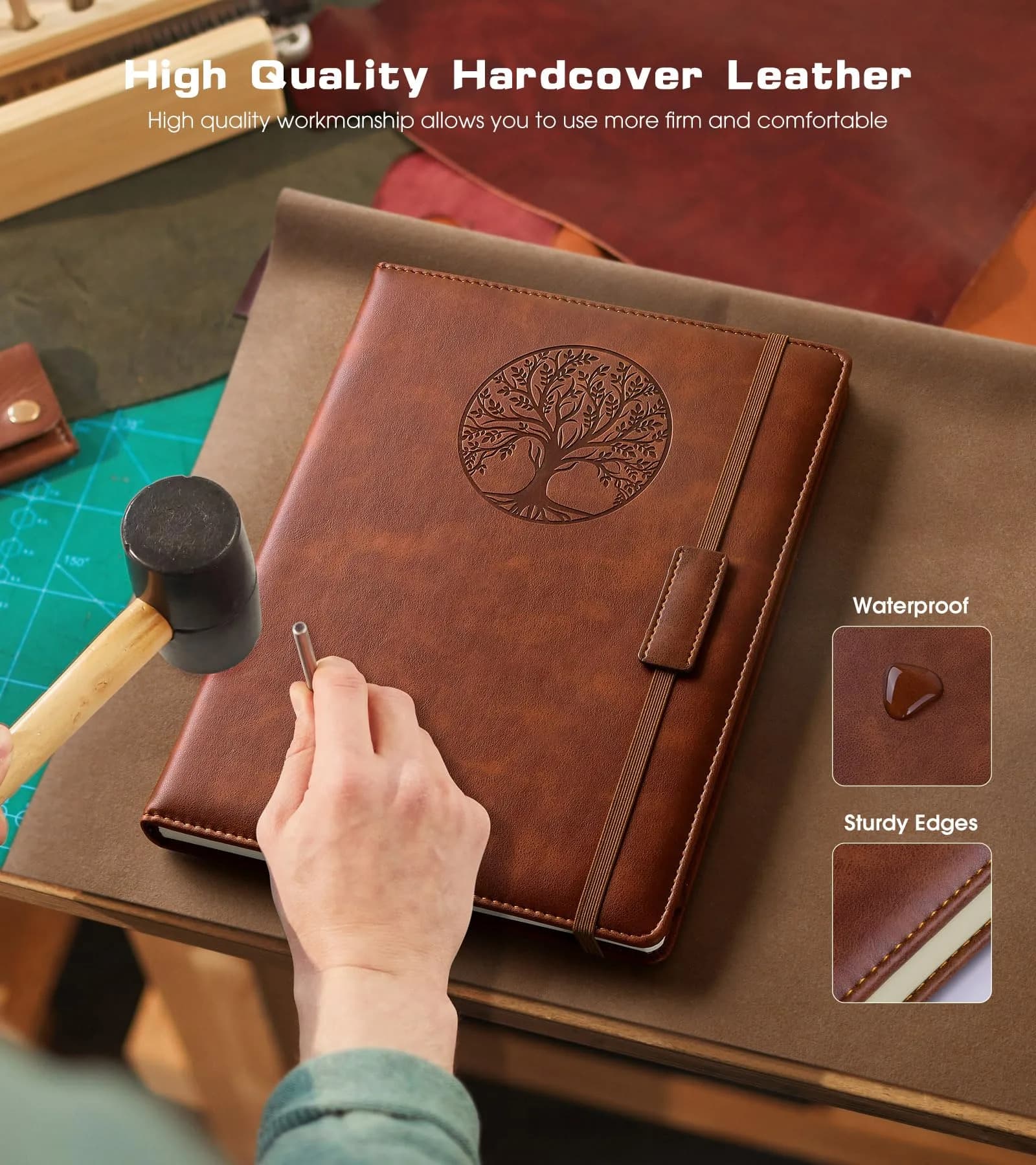 Biuwory Vintage Brown Leather A5 Lined Journal Notebook for Women & Men - 256 Pages of Smooth Writing - view 3