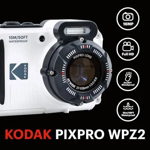Kodak Pixpro WPZ2 Compact Digital Camera 16MP 4x Optical Zoom, Waterproof 15m, Shockproof, 720p HD Video, 2.7" LCD, White | Rugged Adventure Camera thumbnail 2
