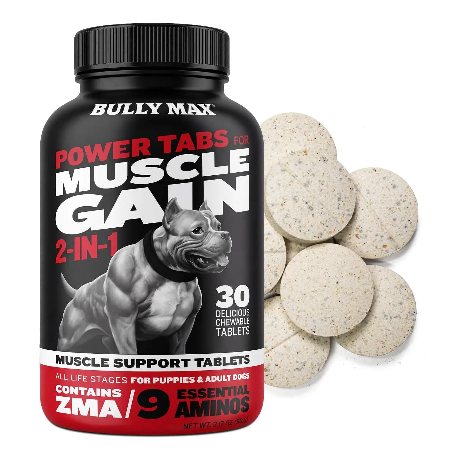Bully Max 2-in-1 Muscle Builder for Dogs - 30 Chewable Tablets | Vet-Endorsed Dog Multivitamin for Muscle Gain & Growth
