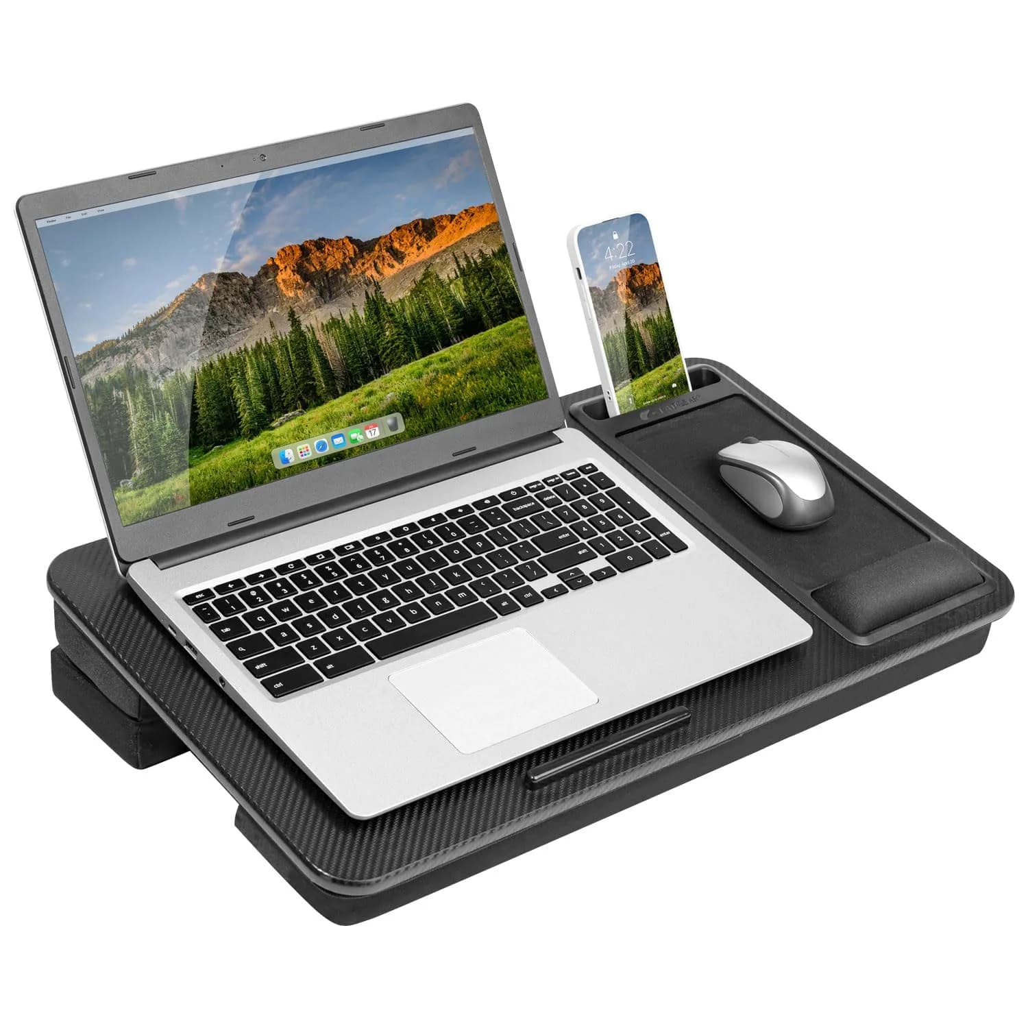 LapGear Mega Elevation Pro Lap Desk – Black Carbon, 59cm (23") × 33cm (13") | Ergonomic Design for Laptops up to 17.3" — Black Carbon