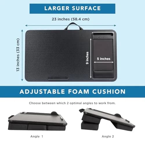 LapGear Mega Elevation Pro Lap Desk – Black Carbon, 59cm (23") × 33cm (13") | Ergonomic Design for Laptops up to 17.3" thumbnail 5