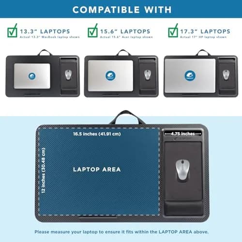 LapGear Mega Elevation Pro Lap Desk – Black Carbon, 59cm (23") × 33cm (13") | Ergonomic Design for Laptops up to 17.3" thumbnail 3