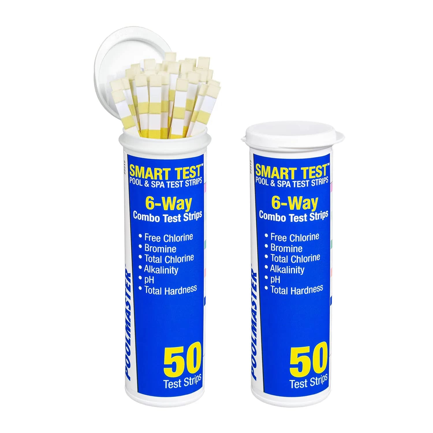 Poolmaster Smart Test 6-Way Swimming Pool and Spa Water Chemistry Test Strips 100 Count (2 Pack) | Test Chlorine, Bromine, pH, Alkalinity, Total Chlorine & Hardness — Blue