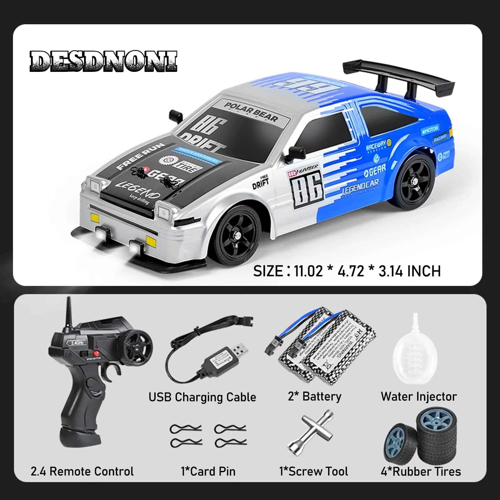 Desdoni 1:16 Scale RC Drift Car 28.5cm (11.22 in) | 4WD High Speed 18KM/H with LED Lights & Spray - view 6
