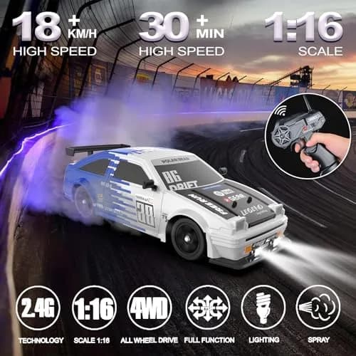 Desdoni 1:16 Scale RC Drift Car 28.5cm (11.22 in) | 4WD High Speed 18KM/H with LED Lights & Spray thumbnail 2
