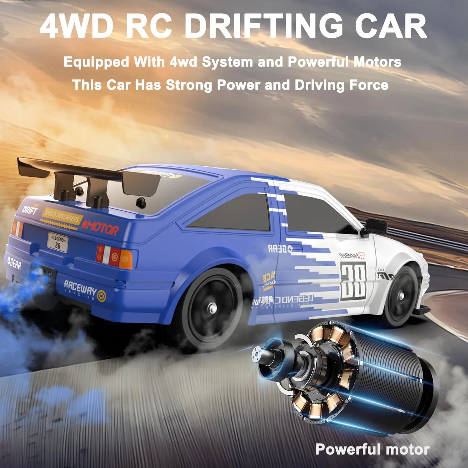 Desdoni 1:16 Scale RC Drift Car - G-blue-1 Colour with LED Lights & Spray - view 3