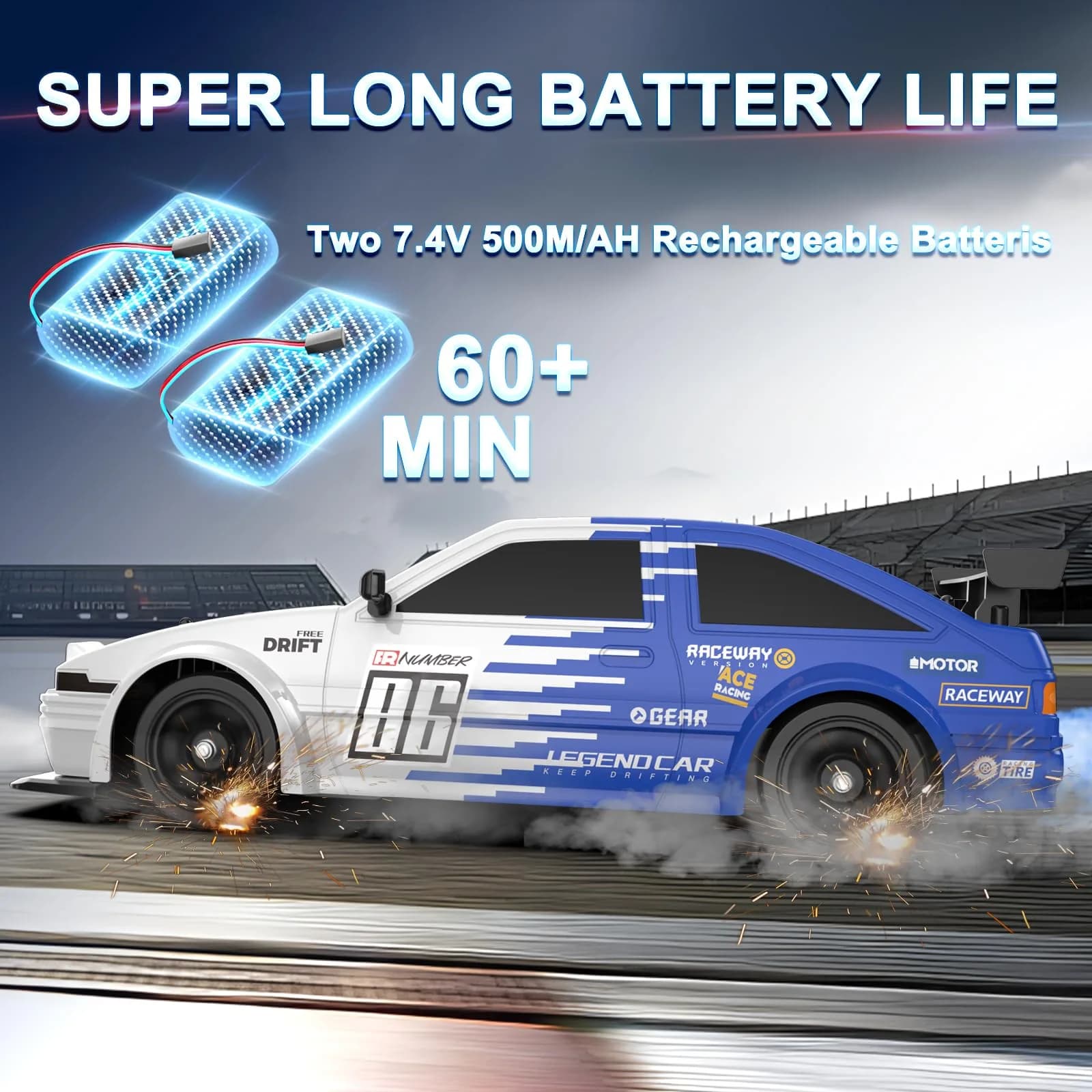 Desdoni 1:16 Scale RC Drift Car - G-blue-1 Colour with LED Lights & Spray - view 4