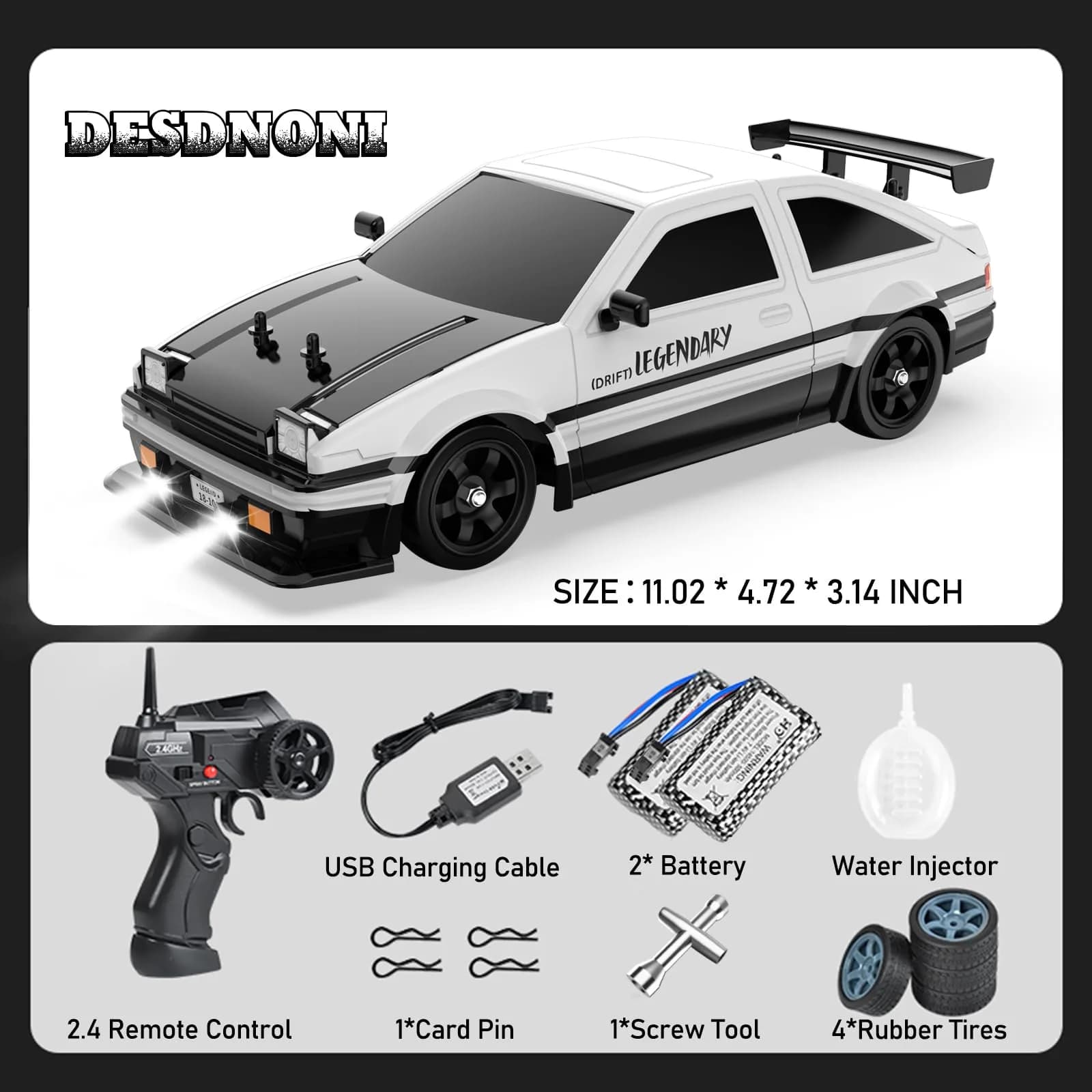 Desdoni RC Drift Car 1:16 Scale 28.5 cm (11.22 inches) | 4WD High-Speed Remote Control Toy with LED Lights & Spray - view 6
