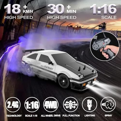 Desdoni RC Drift Car 1:16 Scale 28.5 cm (11.22 inches) | 4WD High-Speed Remote Control Toy with LED Lights & Spray thumbnail 2