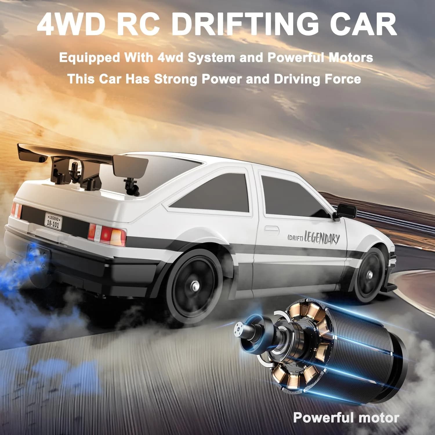 Desdoni RC Drift Car 1:16 Scale 28.5 cm (11.22 inches) | 4WD High-Speed Remote Control Toy with LED Lights & Spray - view 3