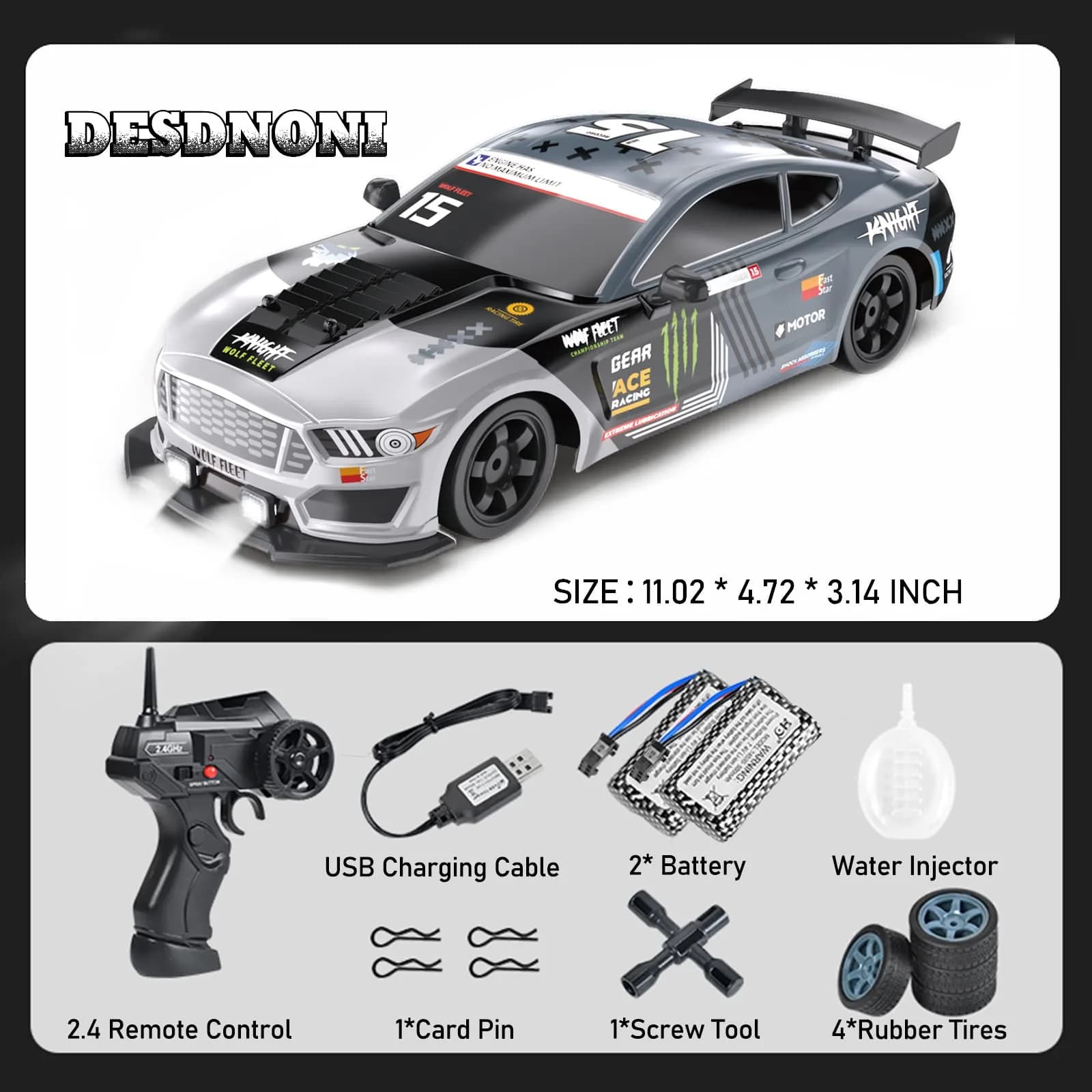 Desdoni 1:16 Scale RC Drift Car | 4WD 18KM/H High Speed with LED Lights & Spray - view 6