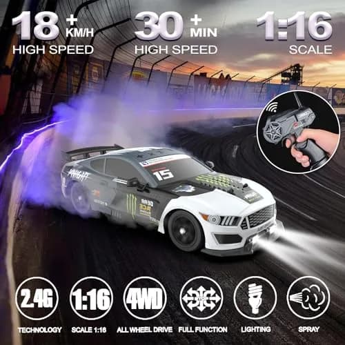 Desdoni 1:16 Scale RC Drift Car | 4WD 18KM/H High Speed with LED Lights & Spray thumbnail 2
