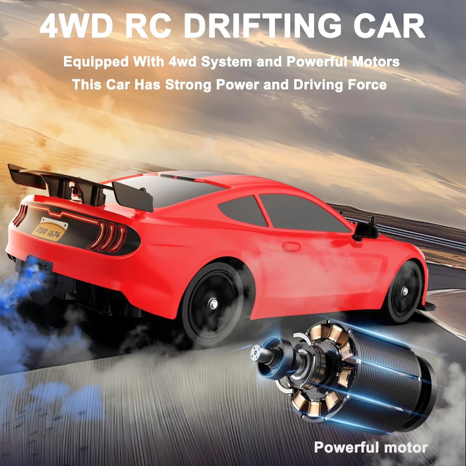 Desdoni H-Red 1:16 Scale RC Drift Car with LED Lights & Spray - 28.5 cm - view 3