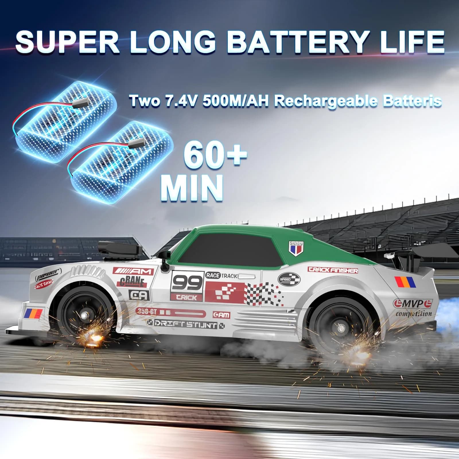 Desdoni 1:16 Scale RC Drift Car - F-Green 4WD High Speed with LED Lights & Spray - view 4