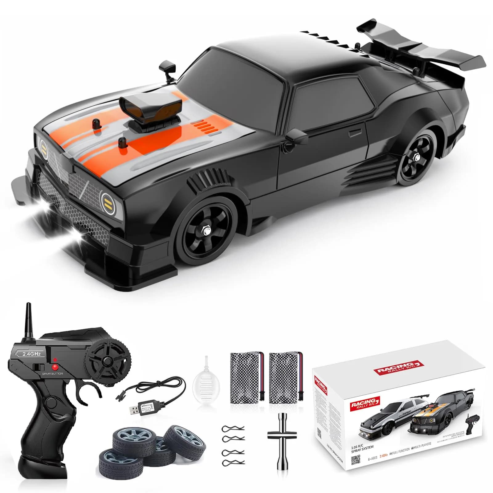 Desdoni B-Black 1:16 Scale RC Drift Car with LED Lights & Spray - 28.5 cm - main product image