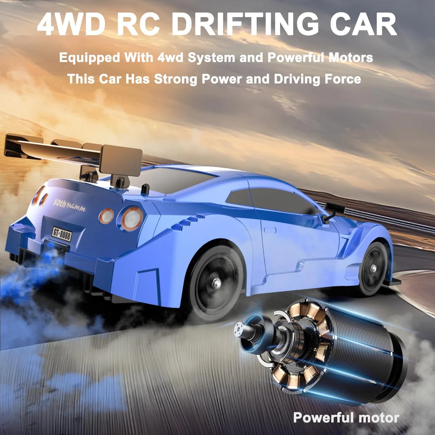 Desdoni 1:16 Scale RC Drift Car - C-Blue 4WD 18KM/H High Speed with LED Lights & Spray - view 3