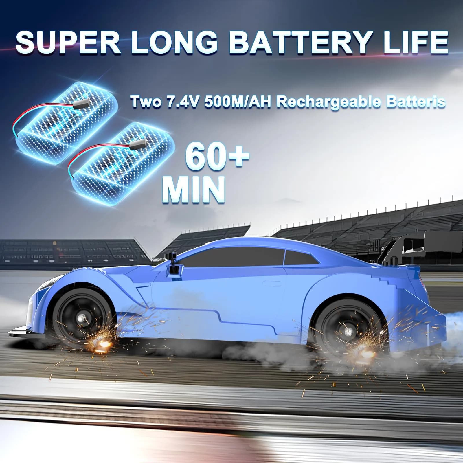 Desdoni 1:16 Scale RC Drift Car - C-Blue 4WD 18KM/H High Speed with LED Lights & Spray - view 4
