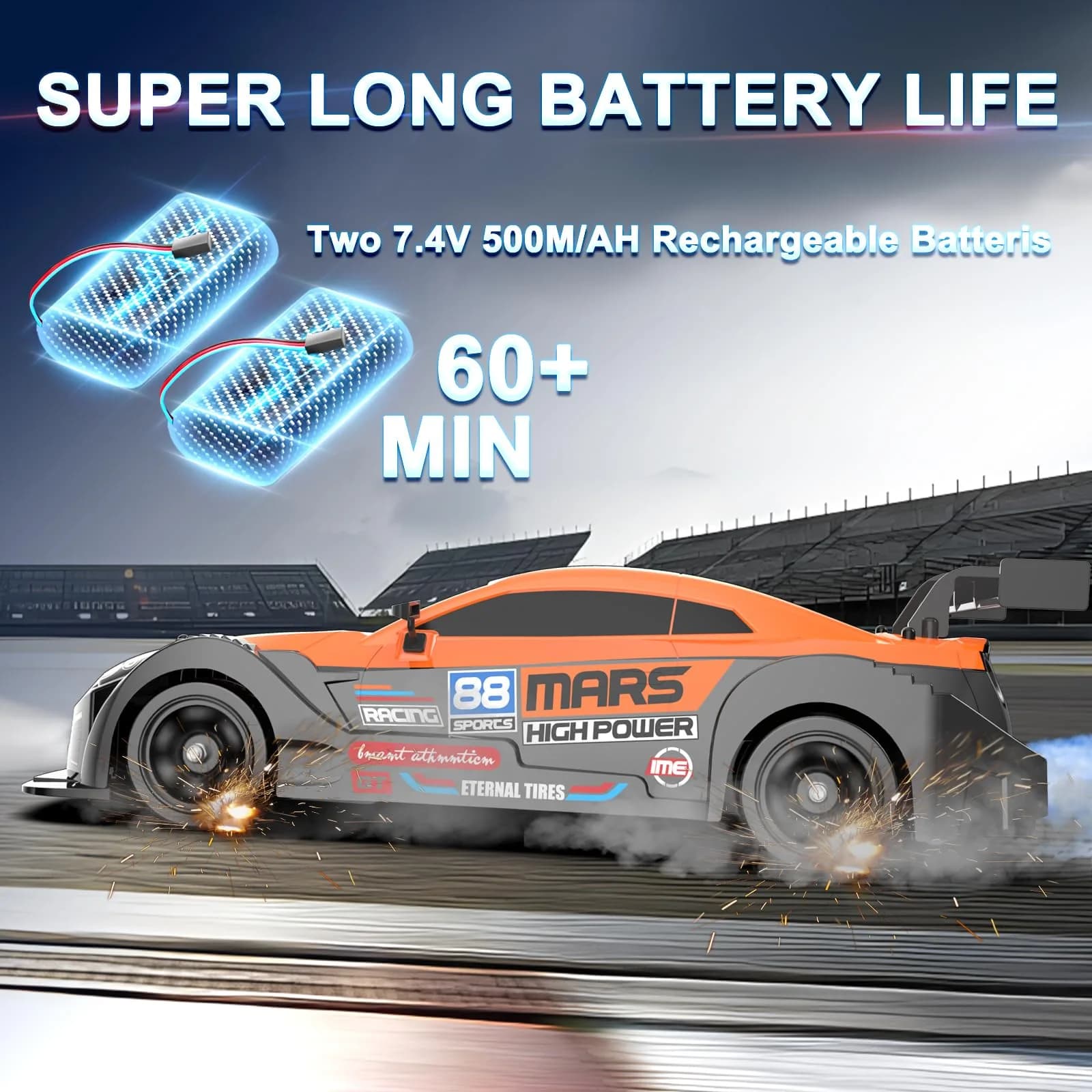 Desdoni 1:16 Scale RC Drift Car - D-Orange 4WD 18KM/H with LED Lights & Spray - view 4