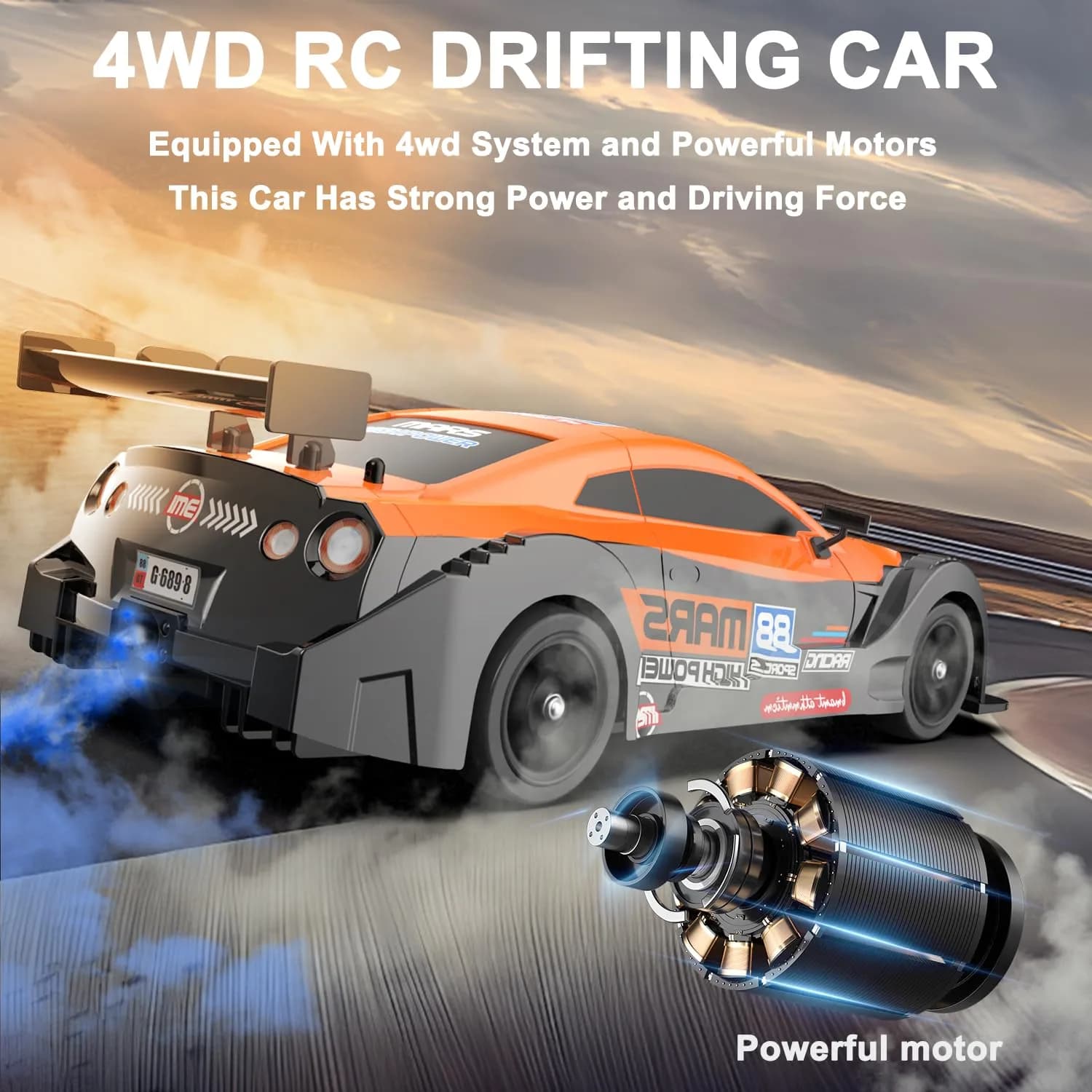 Desdoni 1:16 Scale RC Drift Car - D-Orange 4WD 18KM/H with LED Lights & Spray - view 3
