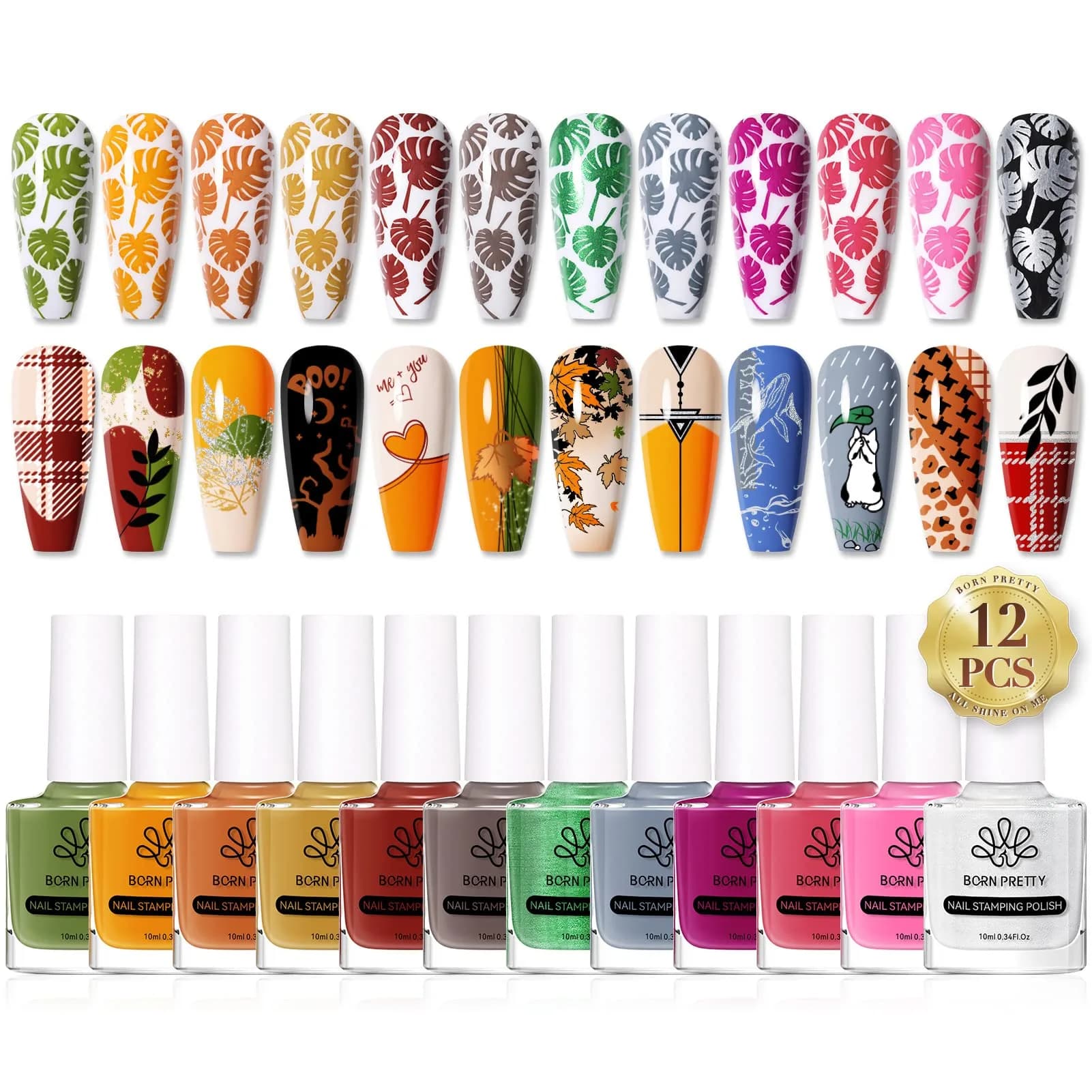 Born Pretty Stamping Nail Polish 12 Colors Fall Winter Set | 10ml (0.34 fl oz) Each - main product image