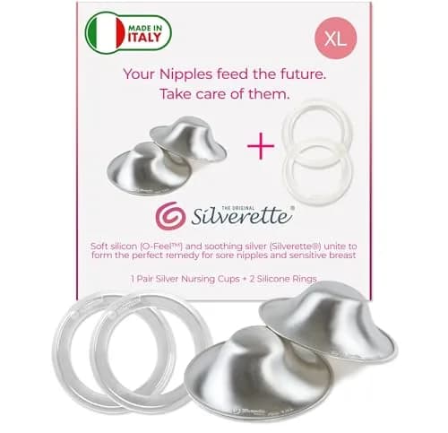 SILVERETTE Original Silver Nursing Cups XL with O-Feel Silicone Rings | Pure 925 Silver Nipple Shields for Breastfeeding - main product image