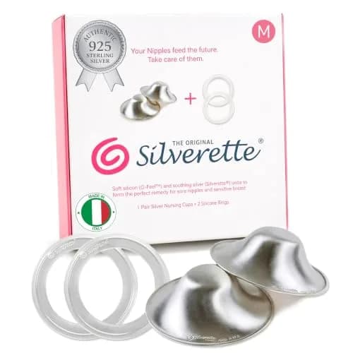 Silverette Sterling Silver Nursing Cups with O-Feel Silicone Rings | Handcrafted in Italy, 2-Pack thumbnail 1