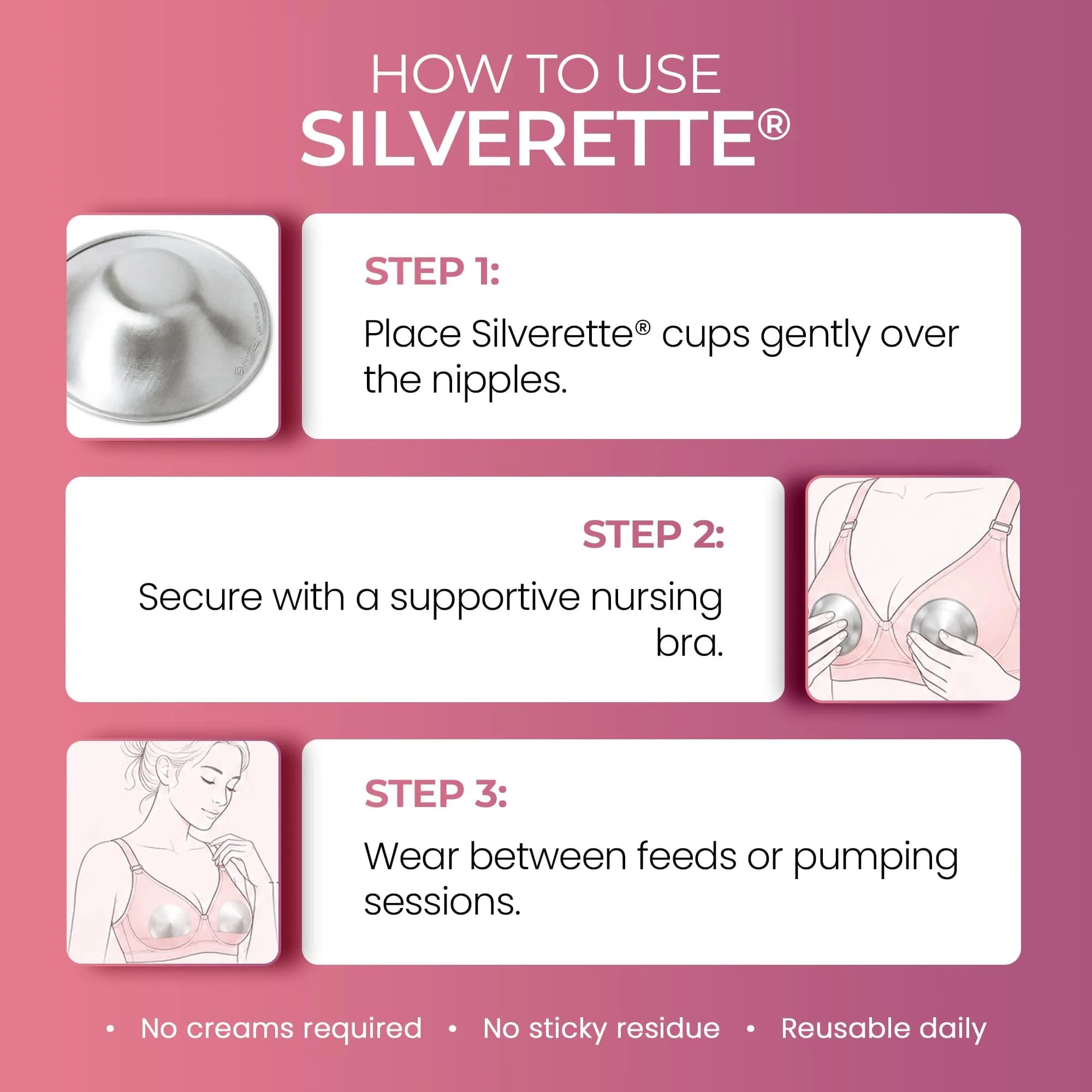 Silverette The Original Silver Nursing Cups - Medium to X-Large with O-Feel Silicone Rings for Breastfeeding Relief - view 4