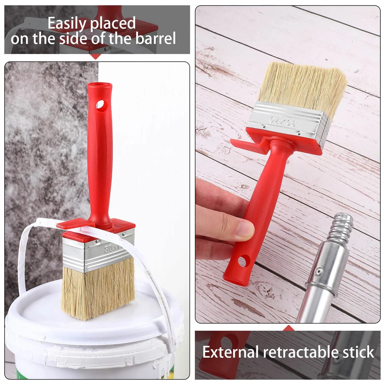 Hoolerry Assorted Paint Brush Set 3", 4", 6" | 3-Piece Set for Decking, Walls, Furniture - view 5