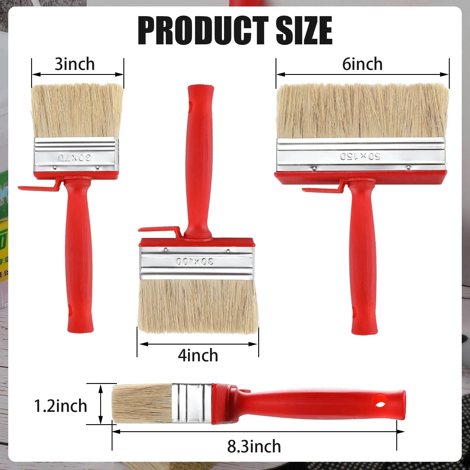 Hoolerry Assorted Paint Brush Set 3", 4", 6" | 3-Piece Set for Decking, Walls, Furniture - view 2